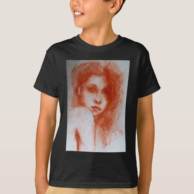 T-shirt BELEZA ROMÂNTICA / Retrato feminino em Sepia Brown (Frente)