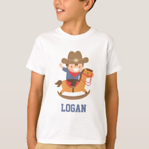 T-shirt Belo e Feliz Pequeno Cowboy no Cavalo Balanço
