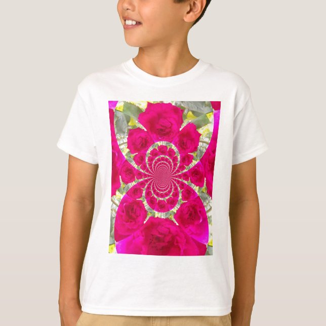 T-shirt Belo padrão de caleidoscópio em Rosas vermelhas (Frente)