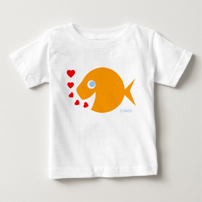 T-shirt Bicicleta de Peixe Goldfish, Olhos Azuis e Bonitos (Frente)