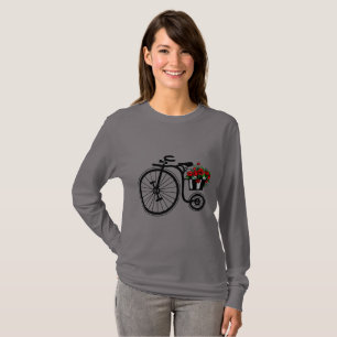 T-shirt Bicicleta Romântica de Flores de Vintagem
