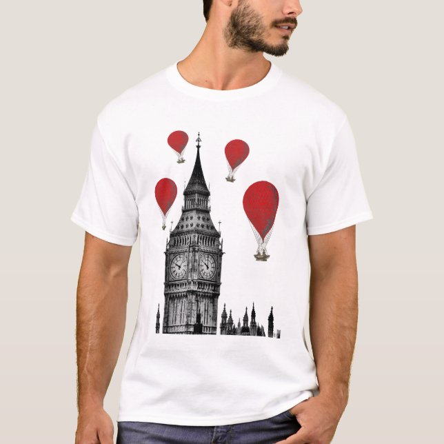T-shirt Big Ben e Red Hot Air Balloons 2 (Frente)