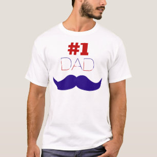T-shirt Bigode branco do pai #1 e azul vermelho - número