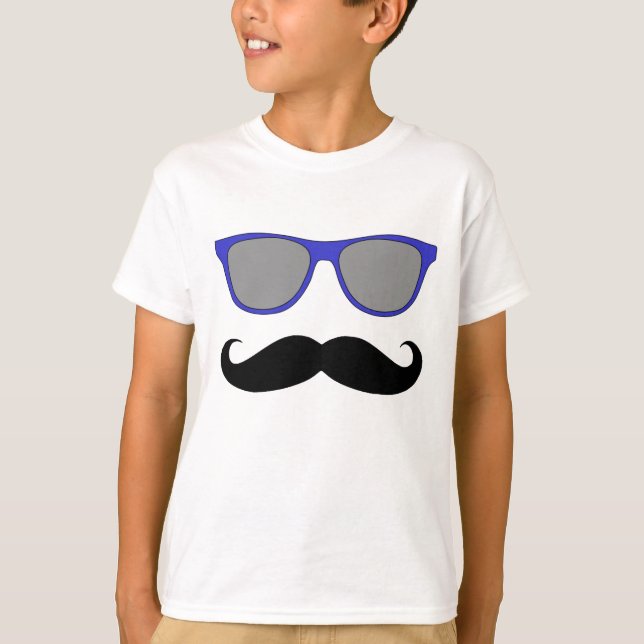 T-shirt bigode e óculos escuros azuis Humor (Frente)