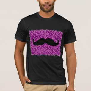 T-shirt Bigode preto e pele roxa do leopardo