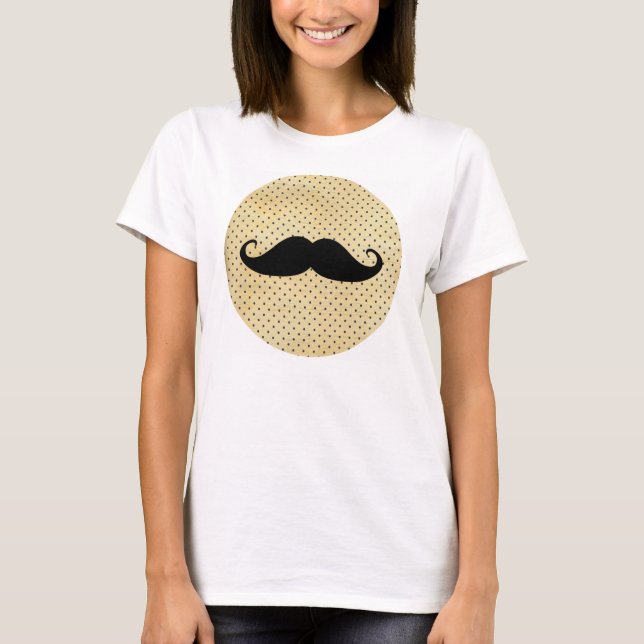 T-shirt Bigode preto engraçado em bolinhas do amarelo do (Frente)