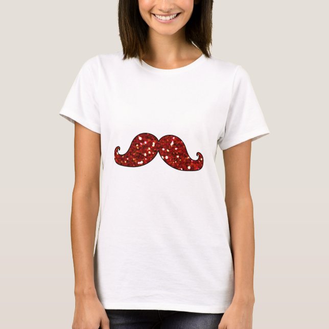 T-SHIRT BIGODE VERMELHO ENGRAÇADO BRILHO IMPRESSO (Frente)