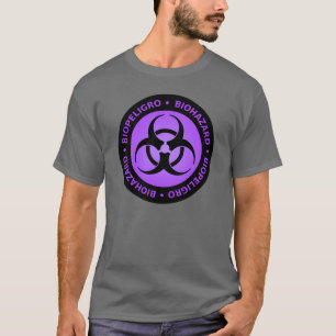 T-shirt bilíngüe roxo & preto do símbolo do