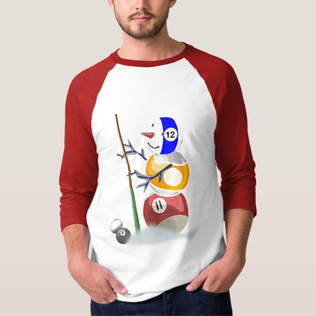 T-shirt Billiard Ball Snowman Natal (Frente)