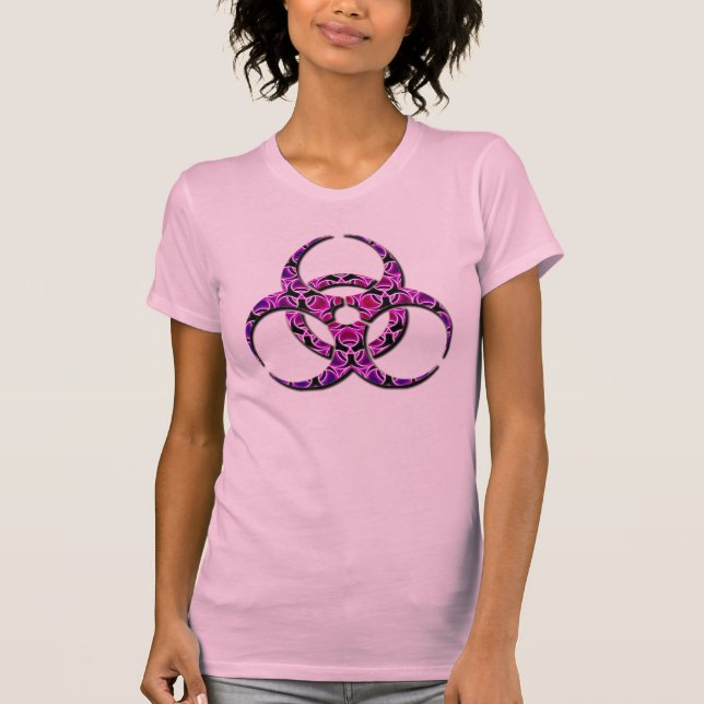 T-shirt Biohazard feminino cor-de-rosa roxo (Frente)
