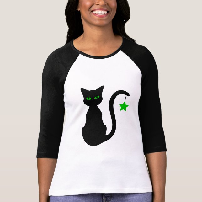 T-Shirt Black Cat Raglan (Frente)