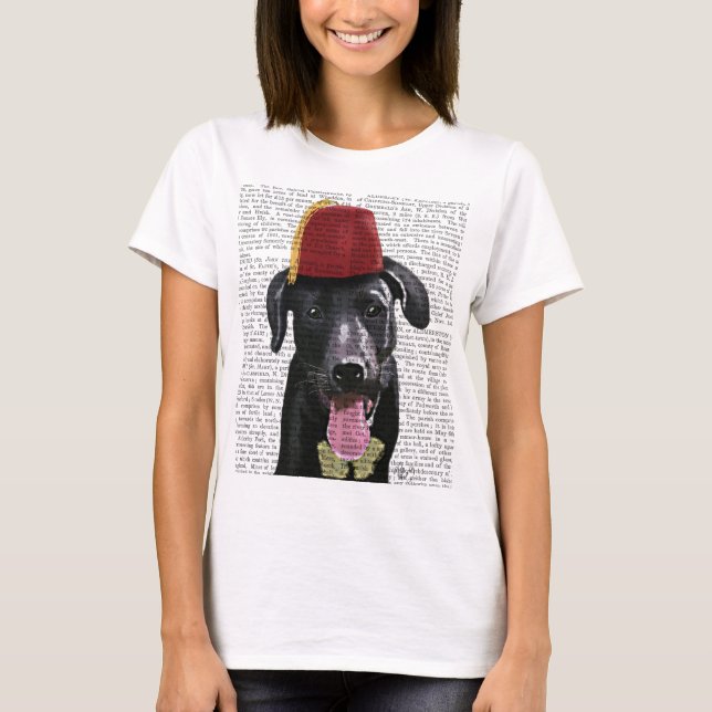 T-shirt Black Labrador Com Fez (Frente)
