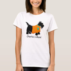 T-shirt Black Scottie Terrier Dog Orange Name Personalizad