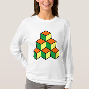 T-shirt Blocos geométricos - alaranjado e amarelo verdes