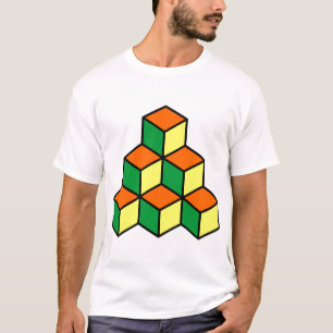 T-shirt Blocos Geométricos - Verde Laranja e Amarelo