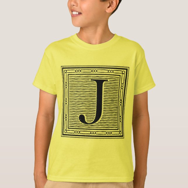 T-shirt Bloqueio - Letra "J" - bloco de madeira - inicial (Frente)