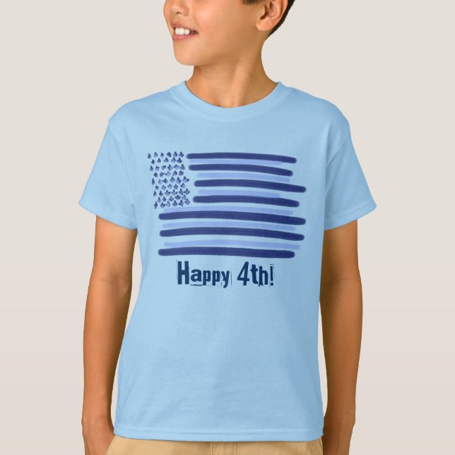 T-shirt Blue American flag boys 4 de julho (Frente)