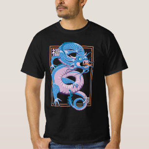 T-Shirt Blue Chinese Dragon