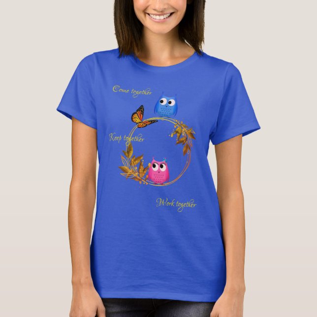 T-Shirt Blue Customizable Butterfly Owl (Frente)