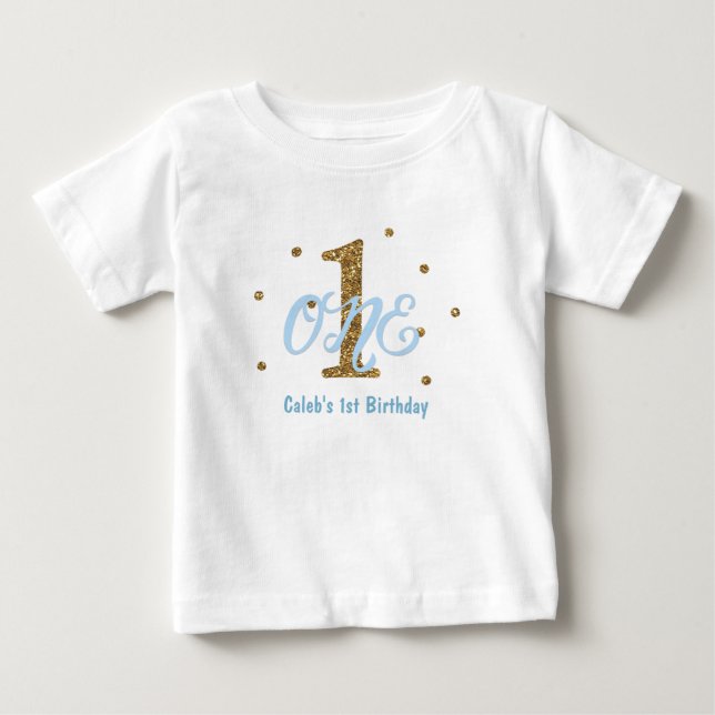 T-shirt Blue & Dourado Boys ONE Party Custom (Um grupo de  (Frente)
