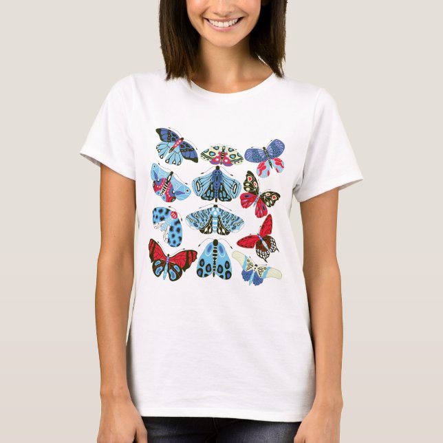 T-Shirt Blue Red Moth e Butterfly (Frente)