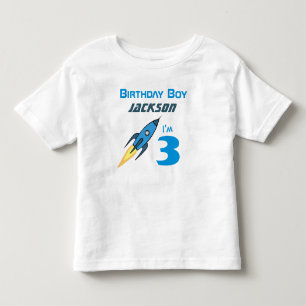 T-shirt Blue Retro Rocket Ship Personalizado Birthday Boy