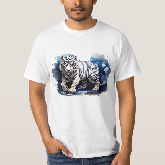 T-Shirt Blue Tiger em nuvens Design (Frente)