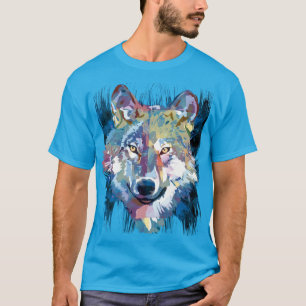 T-Shirt Blue Wolf Camisa De Desenho Colorida Do