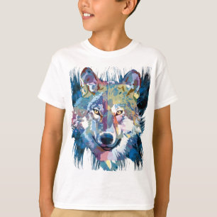 T-Shirt Blue Wolf   Desenho Colorido de Lobos