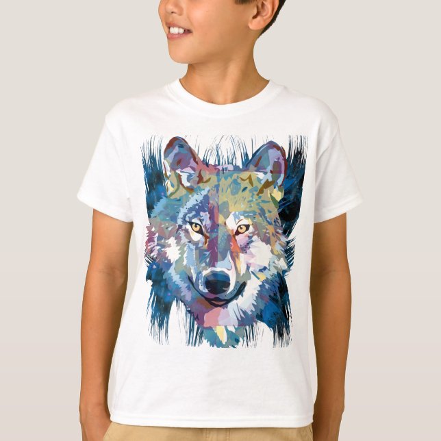 T-Shirt Blue Wolf | Desenho Colorido de Lobos (Frente)