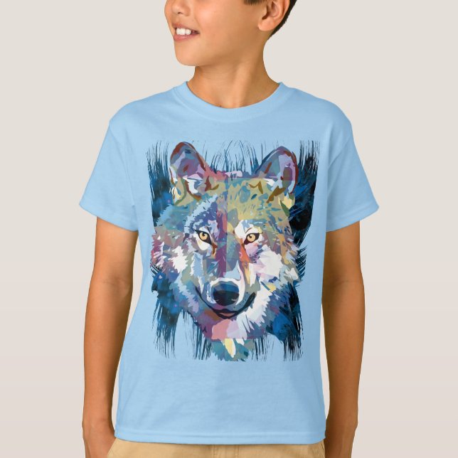T-Shirt Blue Wolf | Desenho Colorido de Lobos (Frente)