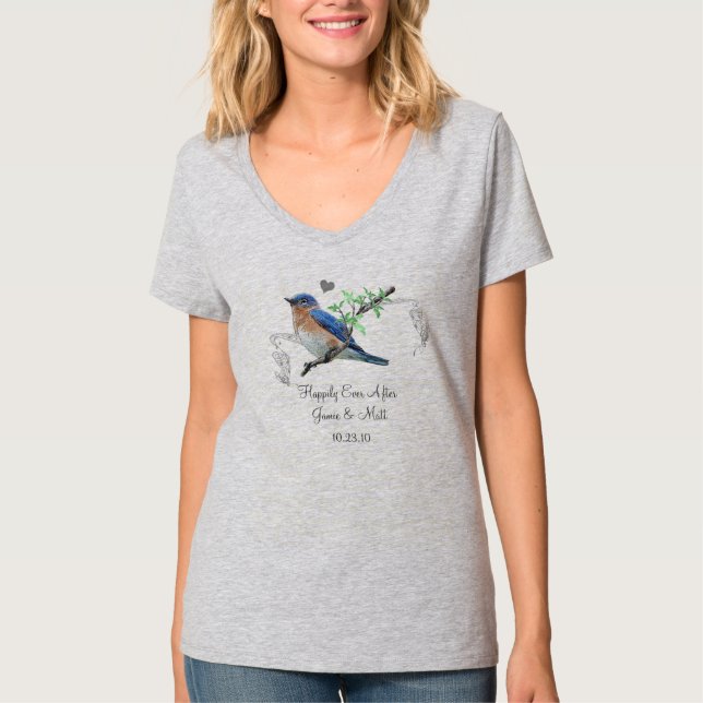 T-shirt Bluebird Feliz Para Sempre Depois De Solteiro De P (Frente)