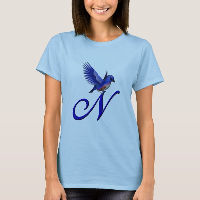 T-shirt Bluebird Monograma Inicial N Elegante (Frente)