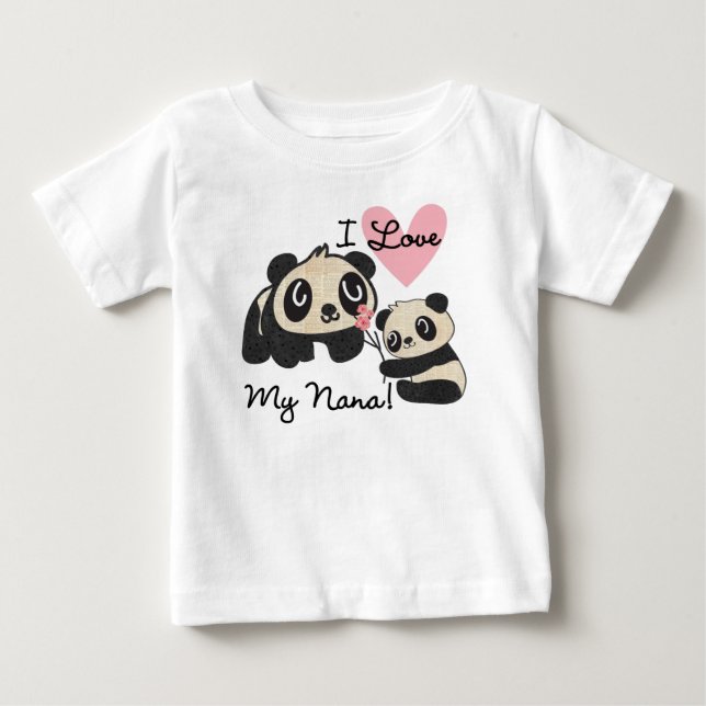 T-shirt Bodysuit de Bebê Tutu Eu Amo Minha Vovó Pandas (Frente)