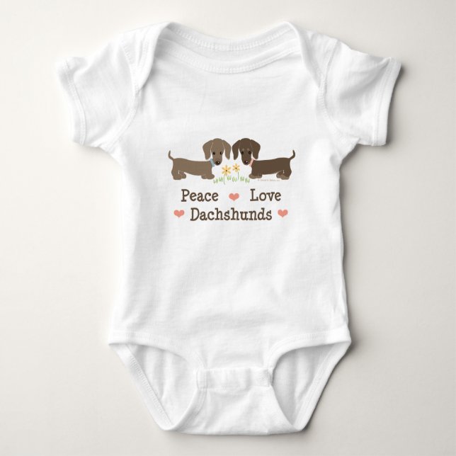 T-shirt Bodysuit do bebê dos Dachshunds do amor da paz (Frente)