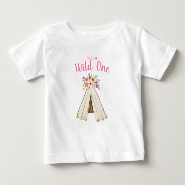 T-shirt Boho Floral Tribal Teepee Wild One primeiro aniver (Frente)