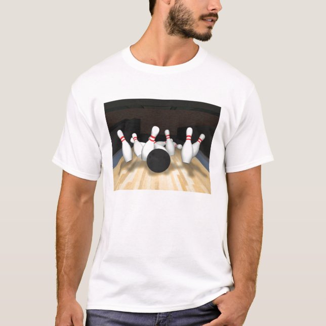 T-shirt Bola de boliche e pinos: Modelo 3D: (Frente)