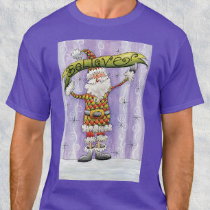 T-shirt Bom Natal de Cartoon, acredito em Papai Noel