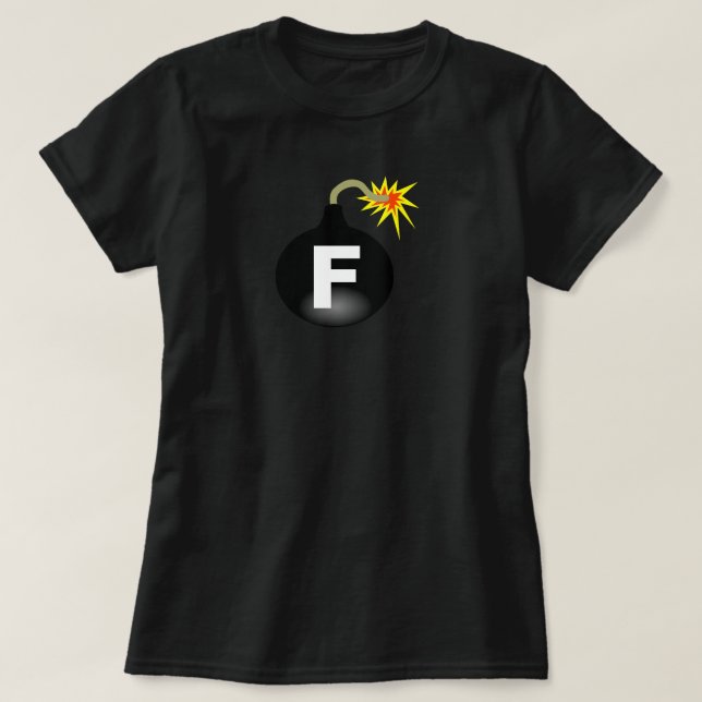 T-shirt Bomba preta do F das mulheres (Frente do Design)