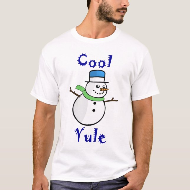 T-shirt Boneco de neve legal de Yule no chapéu alto azul (Frente)