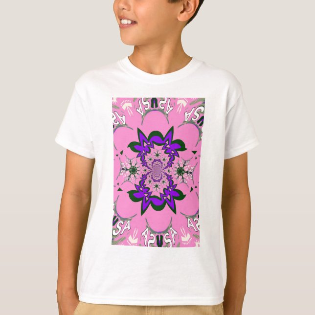 T-shirt Bonita Bebê Rosa Floral Roxo-Forte Arte-Motif (Frente)