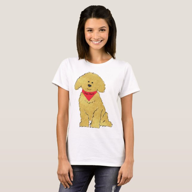 T-shirt Bonita Cartoon Personalizada Goldendoodle Puppy (Frente Completa)