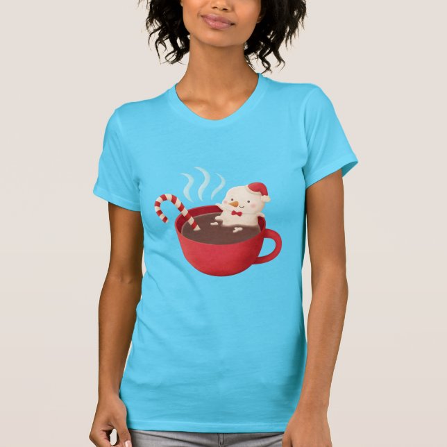 T-shirt Bonito boneco de neve na taça vermelha de chá quen (Frente)