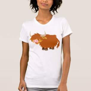 T-shirt bonito da vaca das montanhas dos desenhos