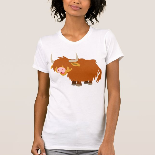 T-shirt bonito da vaca das montanhas dos desenhos (Frente)