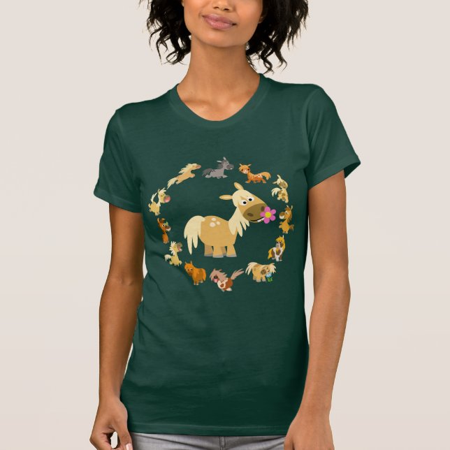 T-shirt bonito das mulheres da mandala dos pôneis (Frente)