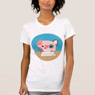 T-shirt bonito das mulheres do porco da escrita