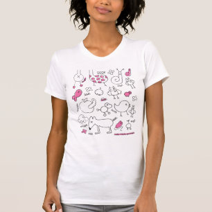 T-shirt bonito do doodle com impressão animal da