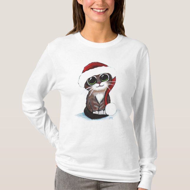 T-shirt bonito do gatinho do Natal (Frente)