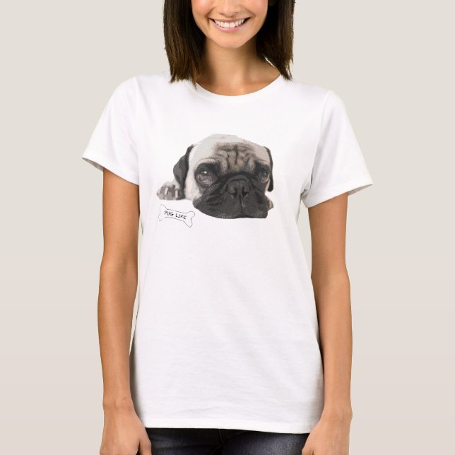 T-shirt bonito do Pug das mulheres (Frente)